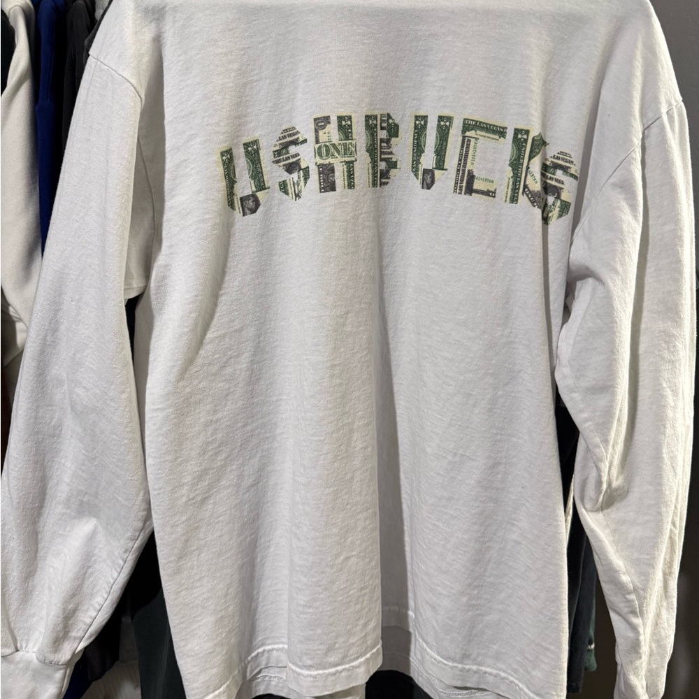 LIMITED EDITION USHER “USHBUCKS” MENS M LONG SLEEVE WHITE T SHIRT
